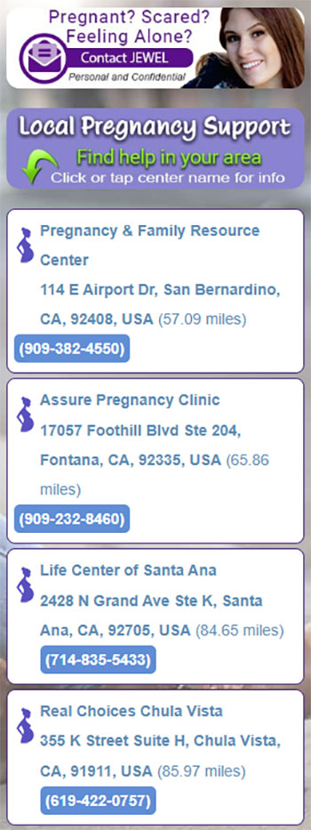 pregnancy center list california